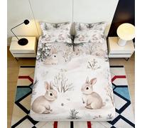Drap-Housse Lapin Forêt 3D Imprimé Microfibre Profondeur Protége-Matelas Antidérapant Chambre Lapin Forêt Matelas Housse pour Adultes Adolescents 200x200x25cm