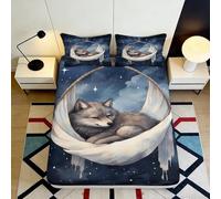 Drap Housse Loup de Rêve 3D Imprimé Microfibre Grosse Profondeur Antidérapant Chambre Literie Loup de Rêve Mattress Fitted Cover Lavable Adultes Jeunes 90x200x25cm