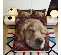 Drap-Housse Microfibre 3D Imprimé Chien Douillet Poche Profonde Antidérapant Enveloppement Complet Literie Chambre Chien Douillet Protection Matelas Lavable Tous Âges 200x200x25cm