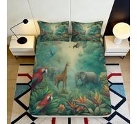 Drap Housse Microfibre 3D Imprimé Forêt Tropicale Pochette Profonde Antidérapant Jungle Protège-Matelas Lit 140x200x25cm