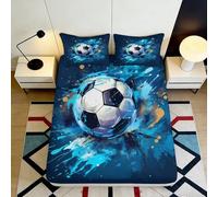 Drap-Housse Microfibre Bleu Thème Football 3D Printed Décor Chambre Protection Matelas Facile à Entretenir 90x200x25cm