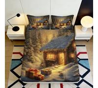 Drap Housse Microfibre cabane enneigée, Impression 3D, Toucher dou, Anti-poussière, Facile à Laver, Protection Matelas, Chambre, Cadeau fête, 120x200x25cm