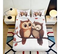 Drap Housse Microfibre Hiboux Cartoon 3D Imprimé Oiseau Marron Protection Matelas Décor Chambre Dortoir Facile d'entretien 90x200x25cm
