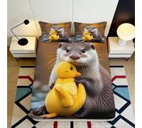 Drap-Housse Microfibre Loutre et Canard Impression 3D Protection Matelas, décor Chambre, Cadeau Maison Lavable 90x200x25cm