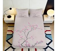 Drap Housse Microfibre Rose Branche Fleurie 3D Printed Motif Cerisier Protection Matelas Décoration Chambre Cadeau Polyvalent 90x200x25cm