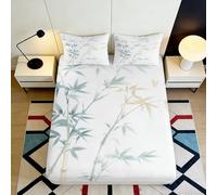 Drap Housse Motif Feuille de Bambou 3D Printed Microfibre doré Bamboo Housse de Matelas pour Chambre étudiant Lavage Facile 90x200x25cm