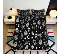Drap Housse Motif Gothic Skull Impression 3D Microfibre Noire Occult Moon, Protection Matelas décor Chambre Lavable 90x200x25cm