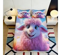 Drap-Housse Mouton Rose Microfibre 3D Printed Housse de Matelas Décorative Cartoon Agneau pour Cadeau Maison Mariage Anniversaire 90x200x25cm