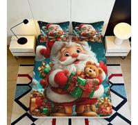 Drap-Housse Noël 3D imprimé Microfibre Poche Profonde Linge Chambre Santa Matt Fitted Cover Antidérapant Lavable 140x200x25cm