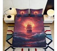 Drap-Housse Ocean Sunset Impression 3D Microfiber Poche Profonde Lit Chambre Ocean Sunset Protège-Matelas Fitted Cover Antidérapant Bord Élastique pour Adultes Jeunes 120x200x25cm