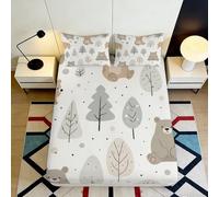 Drap Housse Ours Forêt Microfibre 3D Printed Feuilles Cartoon Protection Matelas Lavable Cadeau Décoration Chambre 90x200x25cm