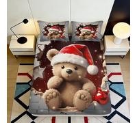 Drap Housse Ourson de Noël 3D Imprimé Microfibre Grande Profondeur Linge de Lit Santa Fitted Matelas Protection Élastique Lavable Maison 90x200x25cm