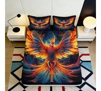 Drap Housse Phoenix Impression 3D Microfibre Profonde Non-Slip Chambre Lit Phoenix Mattress Fitted Cover Lavable 200x200x25cm