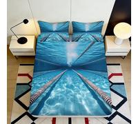 Drap Housse Piscine 3D Imprimé Microfibre Poche Profonde Adulte Chambre Literie Piscine Mattress Fitted Cover Lavable Antidérapant 180x200x25cm