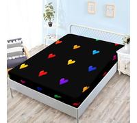 Drap Housse Pixel Art Arc en Ciel Cœurs Microfibre Doux, Imprimé à Style Cartoon Lavable Ajustable Housse Matelas avec Bonnet 30 cm - Microfibre Drap-Housse avec Une Rebord Élastique 140 x 190 cm