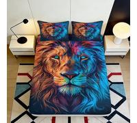 Drap-Housse Satiné Lion Coloré 3D Microfibre Impression 3D Grande Profondeur Chambre Antidérapant Housse Matelas Lion Lavable 90x200x25cm