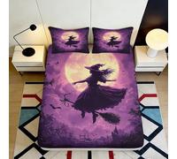 Drap Housse Witch Moon 3D Imprimé Microfibre Poche Profonde Antidérapant Linge de Lit Chambre Thème Sorcière Mattress Fitted Cover 140x200x25cm