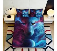 Drap Housse Wolf imprimé 3D Microfiber Grande Poche Ensemble Chambre Couverture Matelas Wolf antidérapante pour Adultes Ados 160x200x25cm