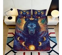 Drap-Housse Wolf Moon 3D Imprimé Microfibre Poche Profonde Antidérapant Ensemble Chambre Universel Adulte Loup Lunaire Mattress Fitted Cover Lavable 90x200x25cm