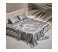 Drap Plat 1 2 Personnes en Satin pour Lit 90 à 200cm Hôtel Drap de Luxe en Tencel sans Elastique en Soie Extra Doux et Rafraîchissant(Light Gray,160x230cm)