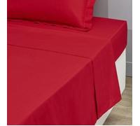 Drap Plat 1 Place - 100% Coton - 180 x 290 cm - Uni - Rouge - Tissage Serré