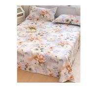 Drap Plat 100% Coton 160/210x230cm 245/265x245cm Doux et Respirant Drap de Dessus sans élastique 1/2 Personnes(Flower D,265x245cm+48x74cm x2)