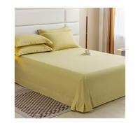 Drap Plat 100% Coton brossé 2 Personnes 245x250/270cm Drap de Dessus Chaud et Doux à Nombre de Fils élevé(Yellow,245x270cm)
