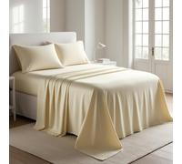 Drap plat 100 % coton égyptien, 200 fils au pouce carré, literie ultra douce, de qualité hôtelière haut de gamme, sans repassage, infroissable, résistant aux taches et à la décoloration (crème, simple