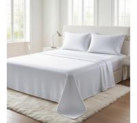 Drap plat 100 % coton égyptien, 200 fils au pouce carré, literie ultra douce, de qualité hôtelière haut de gamme, sans repassage, infroissable, résistant aux taches et à la décoloration (blanc, simple