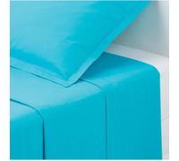 Drap Plat - 100% Coton - Turquoise - 240 x 300 cm - Lit 2 Places - 57 Fils/cm²