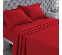 Drap Plat - Coton - Rouge - 240 x 300 cm - 57 Fils/cm² - Lit 2 Places