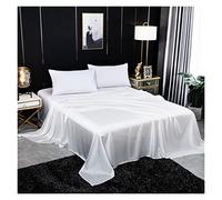 Drap Plat de Couleur Unie Drap de lit en Soie de mûrier Naturel King Queen Size Luxe Drap de lit Confortable Super Doux (Color : White, Size : 230x250cm)
