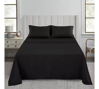 Drap plat de luxe, 200 fils 100 % coton égyptien de qualité hôtelière premium résistant aux rides et à la décoloration, drap de dessus super doux - Literie facile d'entretien sans repassage (Noir