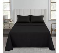 Drap plat de luxe, 200 fils 100 % coton égyptien de qualité hôtelière premium, résistant aux rides et à la décoloration, drap de dessus super doux - Literie facile d'entretien sans repassage (Noir
