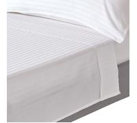 Drap plat - HOMESCAPES - Satin de coton égyptien 330 fils - Rayé - 270 x 300 cm - Blanc