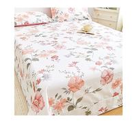 Drap Plat sans élastique 100% Coton 160/200x230cm 245x245/265cm Confortable et Respirant Drap de Dessus imprimé élégant, Toutes Saisons(Flower A,245x265cm+48x74cm x2)