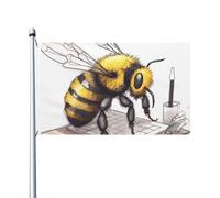 Drapeau abeille travaillant dur 0,9 x 1,5 m - Bannière de fête amusante - Drapeaux de jardin imprimés double face pour la maison, la maison, l'extérieur et l'intérieur