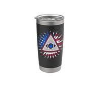 Drapeau américain All Seeing Eye - Pyramide du Nouvel Ordre Mondial avec œil Gobelet isotherme en acier inoxydable double paroi
