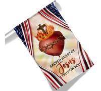 Drapeau Blanc À Personnaliser Cœur Sacré-Cœur De Jésus Américain, Je Te Fais Confiance, Jésus Américain 2 Œillets Bannière Personnalisée Durable Drapeau Grand Pour Maison Extérieur Fête 90X150Cm