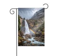 Drapeau de jardin 30 x 45 cm vertical double face pour extérieur - Cascade et arc-en-ciel - Bannière de bienvenue - Drapeaux décoratifs pour extérieur, cour, pelouse, patio