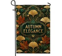 Drapeau de jardin à feuilles de ginkgo, art élégant, motifs géométriques d'automne en toile de jute dorée double face, petit drapeau de jardin pour extérieur, terrasse, pelouse, porche, entrée