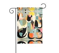 Drapeau de jardin à motif chat d'art moderne du milieu du siècle, 30,5 x 45,7 cm, décoration de jardin extérieure double face, drapeau de style toile de jute résistante aux intempéries pour terrasse