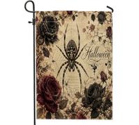 Drapeau de jardin araignée gothique vintage en toile de jute noire double face pour extérieur, terrasse, pelouse, porche, entrée, camping 30,5 x 45,7 cm