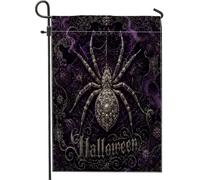 Drapeau de jardin araignée, toile effrayante gothique, Halloween, Halloween, noir, double face, en toile de jute décorative pour extérieur, porche, pelouse, terrasse, 30,5 x 45,7 cm