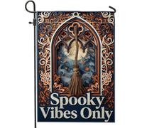 Drapeau de jardin avec citation de balai de sorcière d'Halloween 30,5 x | Arche gothique, drapeau de cour, feuilles d'automne, art découpé en papier, décoration sorcière, accents saisonniers