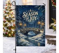 Drapeau de jardin avec citation paysage d'hiver 30,5 x 45,7 cm | Paysage d'hiver, drapeau de pelouse, pont de pierre, lampadaire, pins recouverts de neige, vœux saisonniers