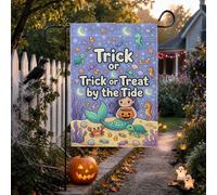 Drapeau de jardin avec citation sirène sur le thème de l'océan Halloween | Jack-o'-lantern, drapeau de pelouse, tortue de mer, hippocampes, maïs sucré, thème côtier, illustration fantaisiste
