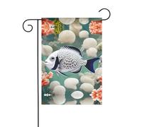 Drapeau de jardin avec poissons tropicaux blancs 30,5 x 45,7 cm - Décoration de jardin extérieure double face - Résistante aux intempéries - En toile de jute pour terrasse