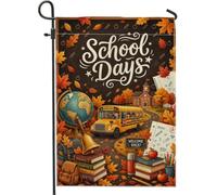 Drapeau de jardin Campus Bus - Globe festif d'automne - Orange - Double face en toile de jute - Pour extérieur, pelouse, porche, terrasse, entrée - 30,5 x 45,7 cm