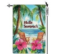 Drapeau De Jardin Chaise longue verticale Hello Summer Drapeau Pelouse | 30x45cm pelouse drapeaux Décoration Bannière pour Toutes les saisons Patio fête